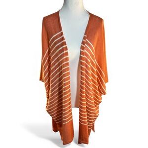 NWT. Christopher & Banks Orange and White Striped Light Knit Poncho‎ OS